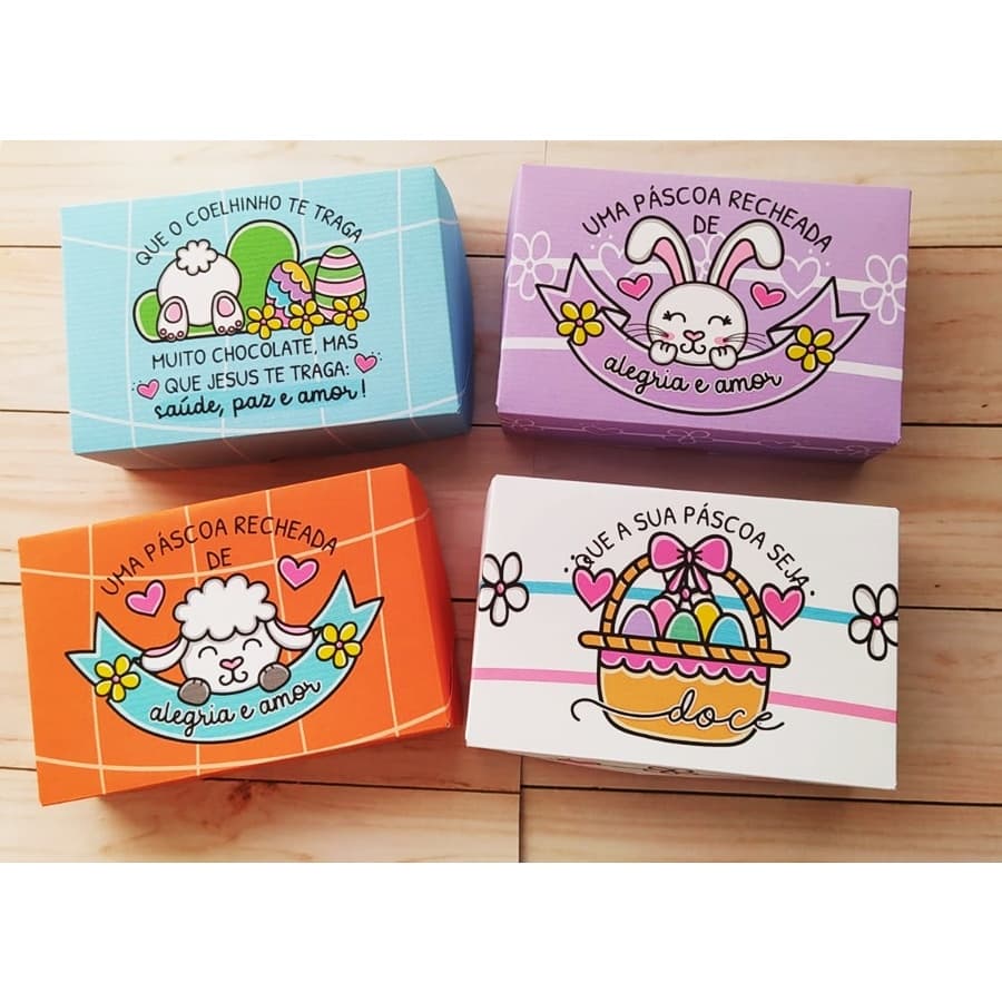 10 caixas para 6 doces Embalagem Feliz Páscoa Semana Santa Chocolate