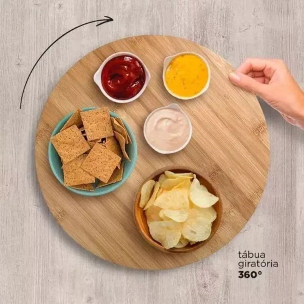 Tábua Giratória De Bambu Churrasco E Petiscos 32x3cm Madeira 360°