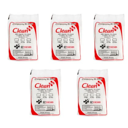Kit 5 Compressas de Gaze Não Estéril 7,5x7,5cm 13 Fios - Clean