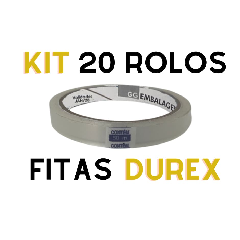 Kit 20 fitas adesiva transparente fina Rolo 12mm x 50m - Pacote 20un