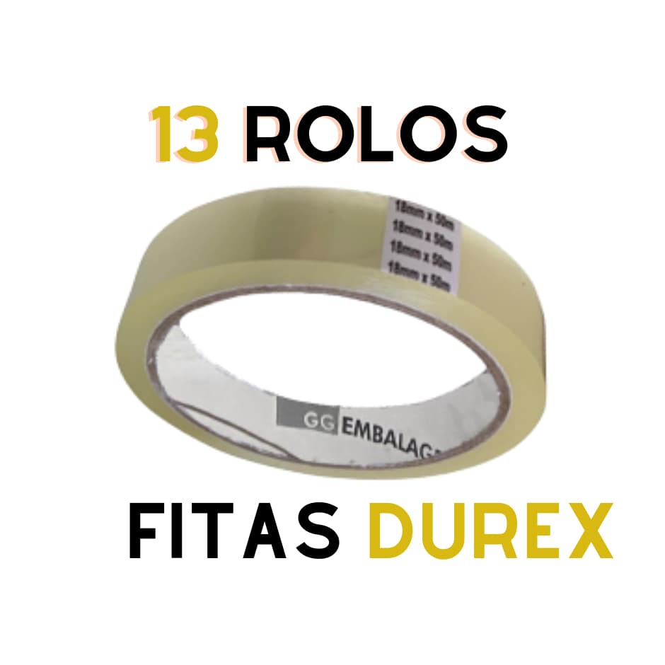 Kit 13 fitas adesiva transparente fina Rolo 18mm x 50m - Pacote 13un