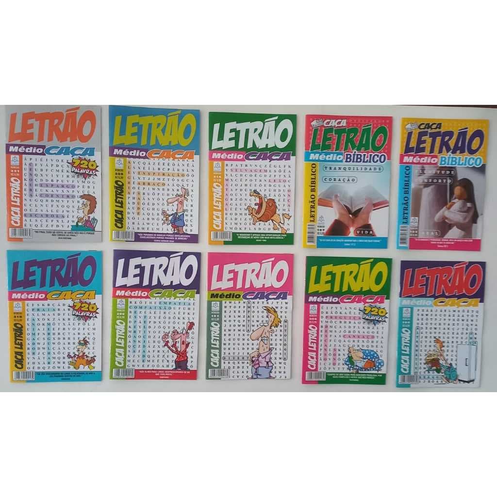 Kit 10 Caça Palavras LETRÃO Só Nível MÉDIO 10 Passatempo Caça Palavras Letras Grandes Só NÍVEL Médio sem Repetição