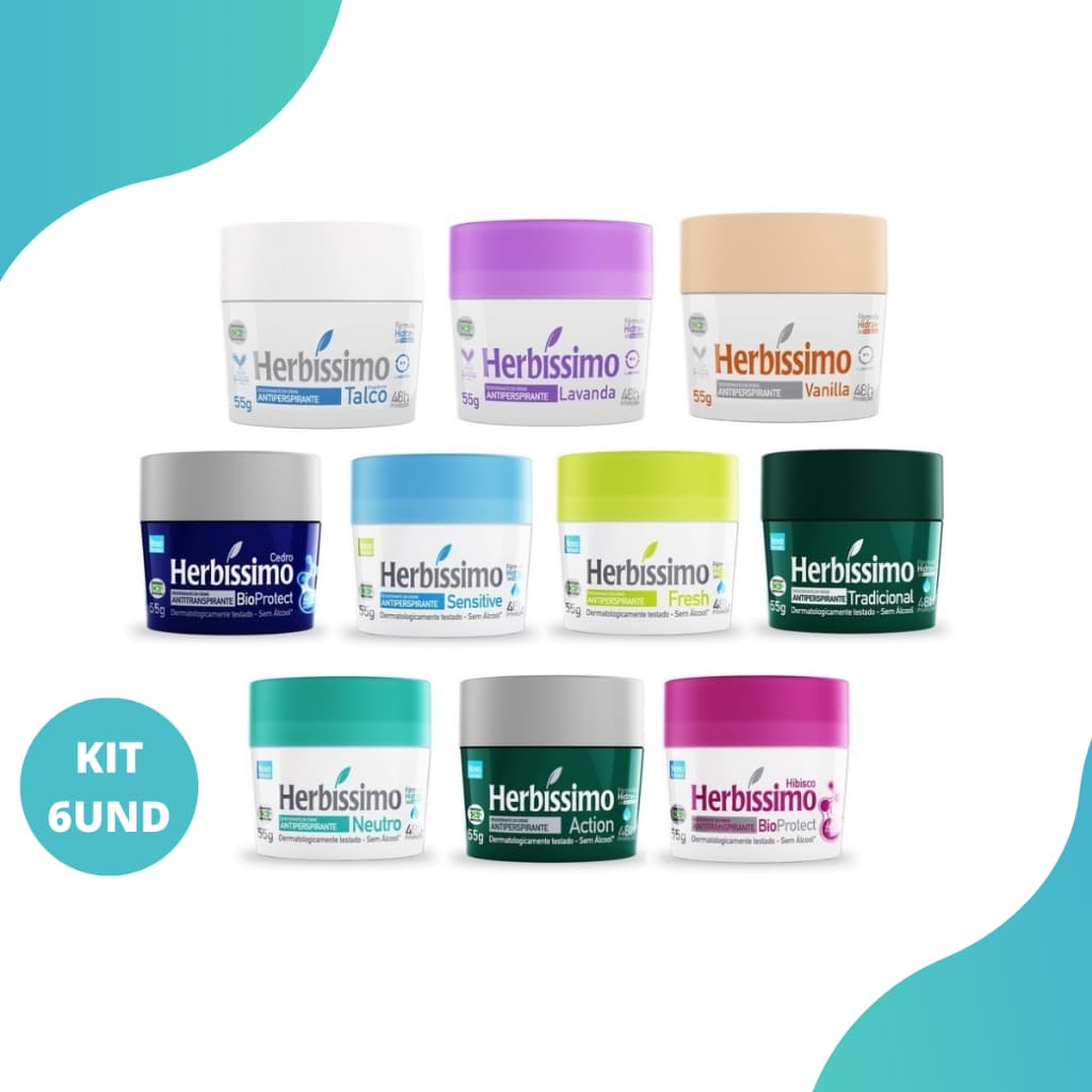 Kit 6und Desodorante antitranspirante em Creme Herbíssimo 55g (Protege até 48HR)