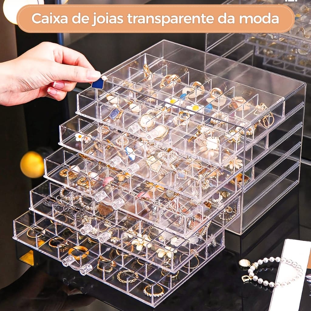 Organizador De Joias Acrílico 5 Gavetas 120 Divisórias