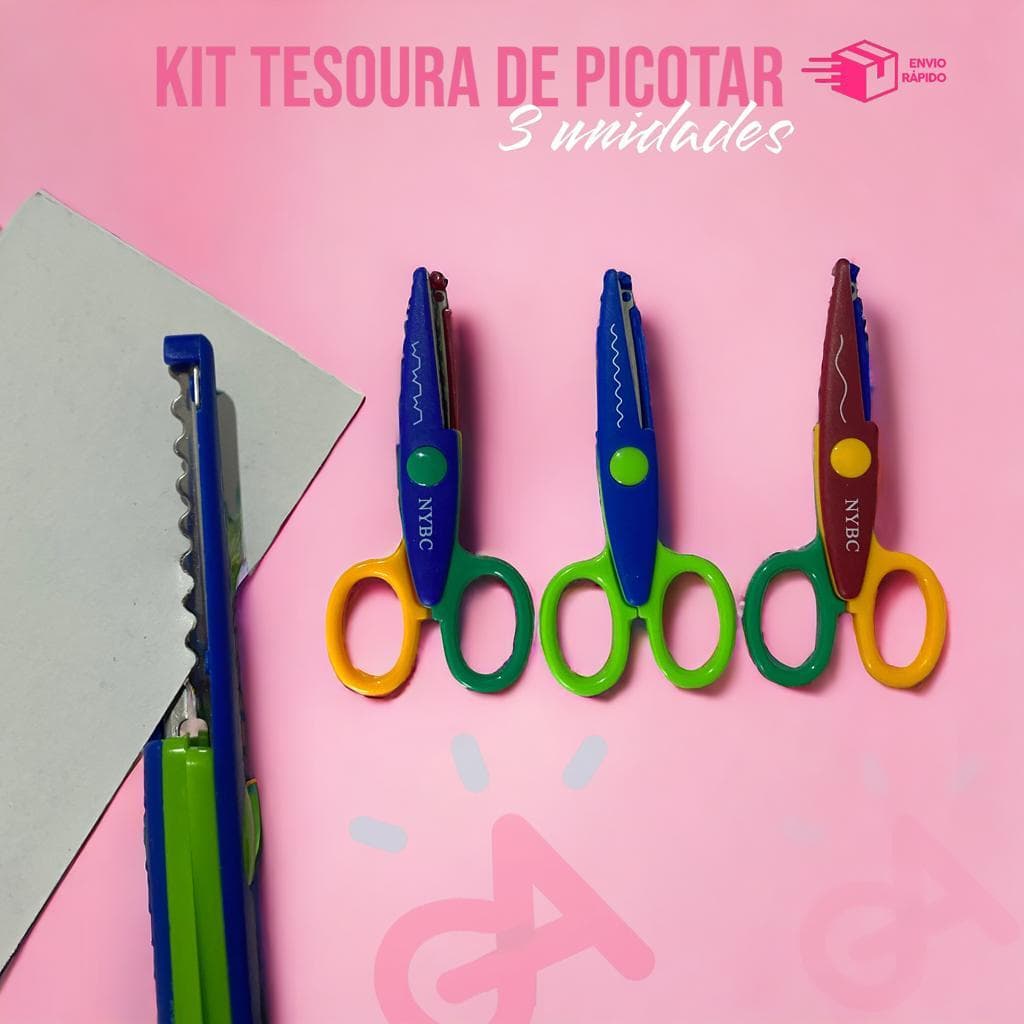 Kit com 3 tesouras de Picotar escolar scrapbook