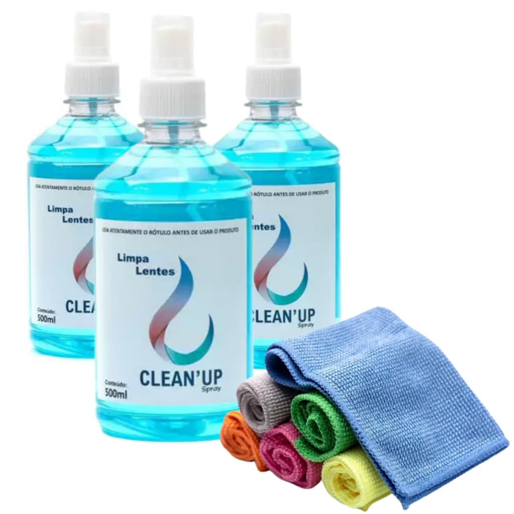 kit 3 limpa lentes e telas celular  500 ml cada + 3 flanelas lenço microfibra