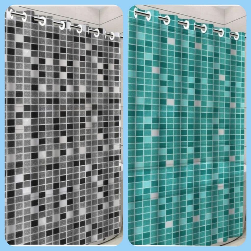 Cortina Para Box Curtina Banheiro com Ilhós Ladrilhos Verde ou Preto Antimofo Pvc Impermeável