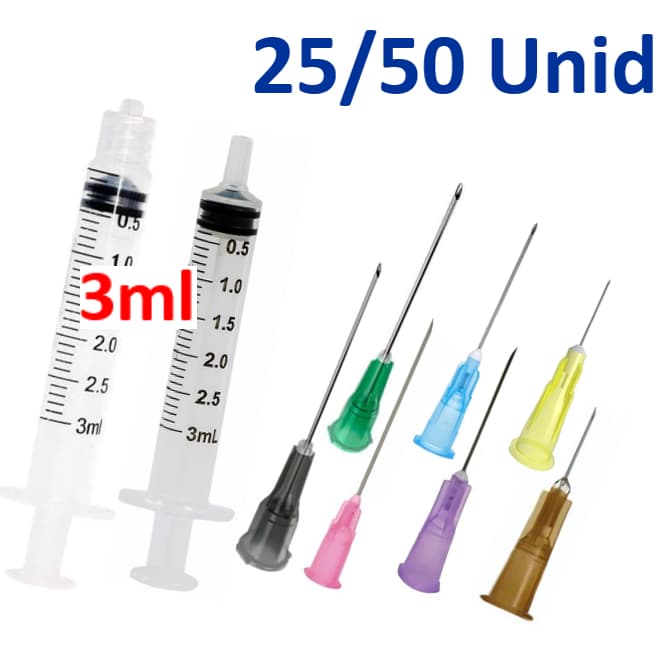 Seringa 3ml Rosca ou Liso C/ Agulhas - 25/50 Unidades de cada