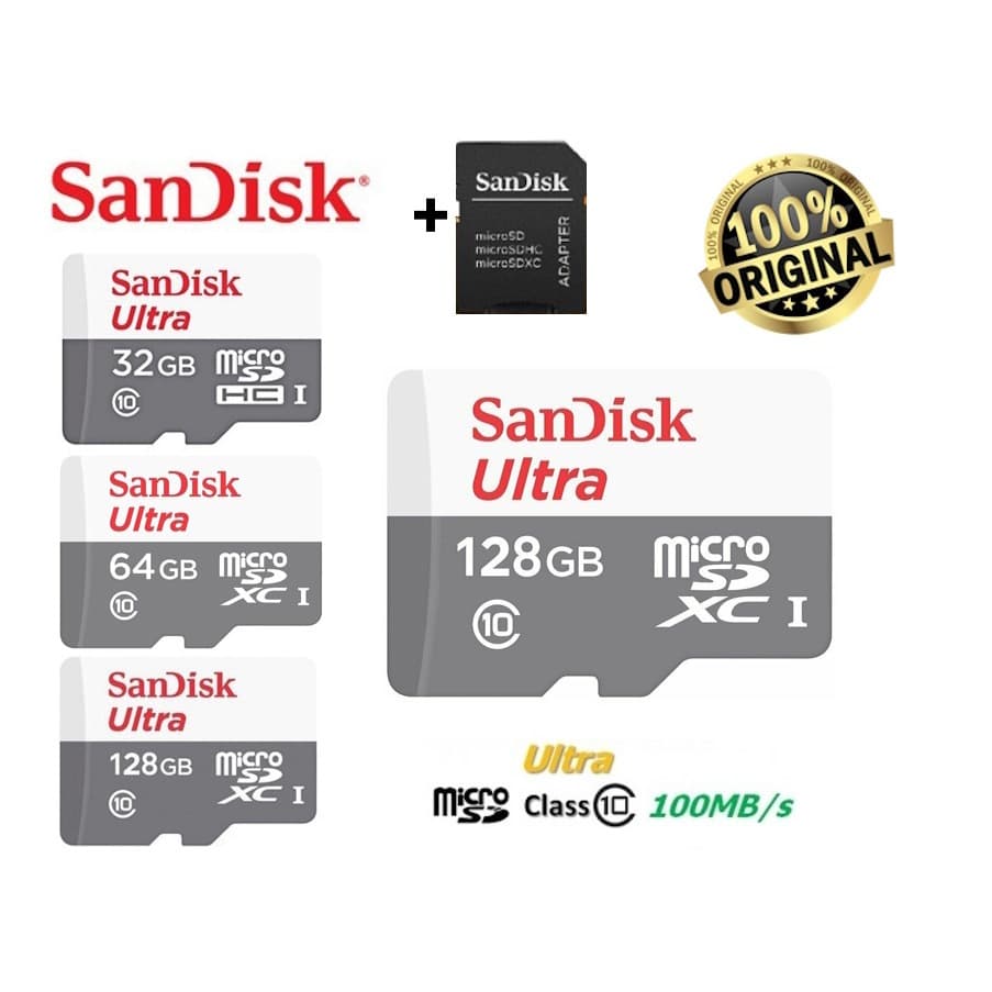Cartão de Memória Sandisk 100% original Ultra 16GB 32GB 64GB 128GB 100mb/s Classe 10 Micro sd para smartphones notebooks