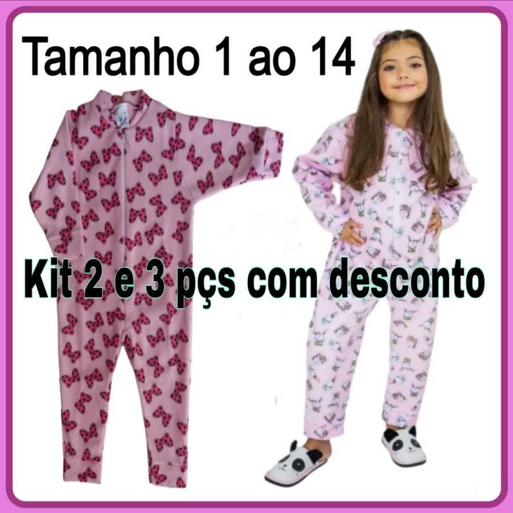 1, 2 ou 3 Macacão Soft unisoft com zíper pijama infantil Feminino inverno 1 - 2 - 3 - 4 - 6 - 8 - 10 - 12 - 14