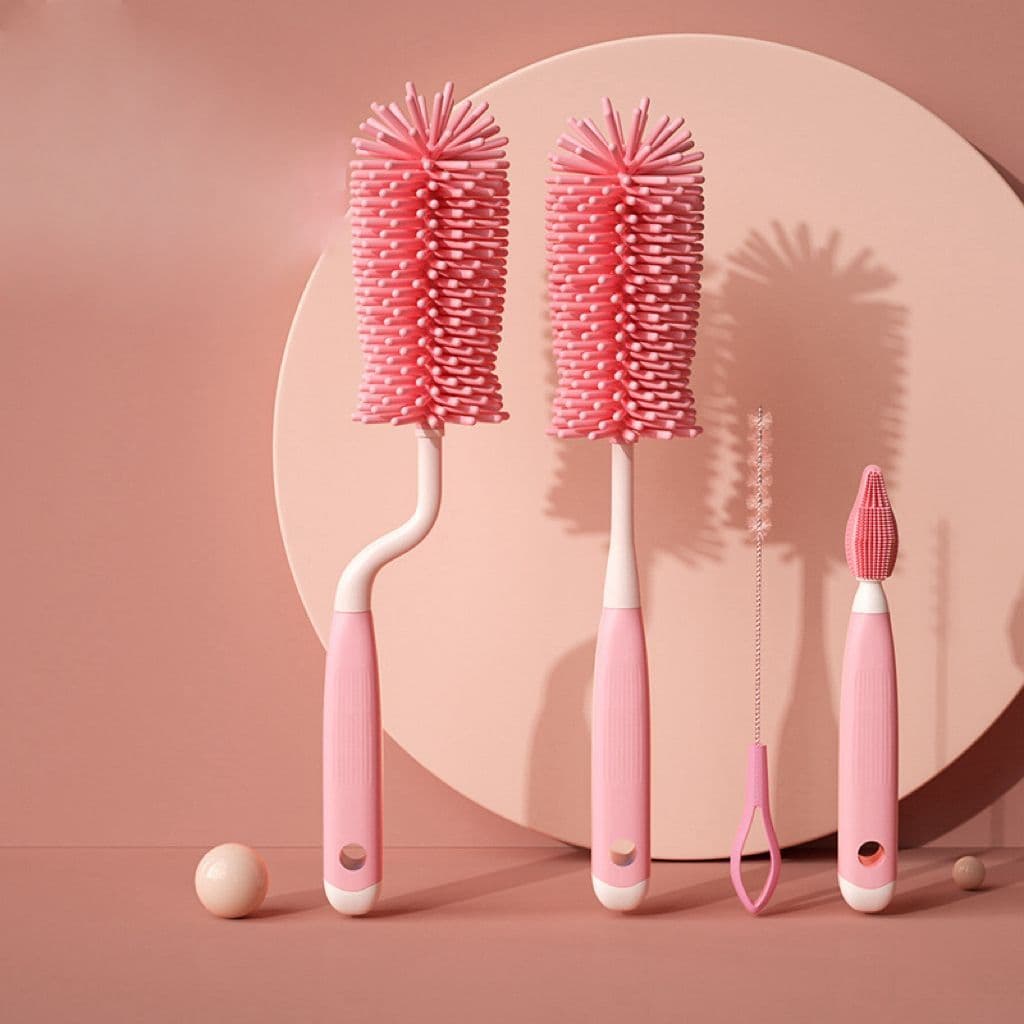 Kit 4 Escovas de Silicone para Mamadeira e Garrafa | Limpeza Completa