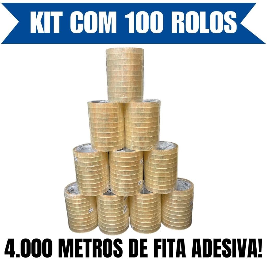 Kit com 100 Rolos Fita Adesiva Durex Fino Transparente 12mm X 40m