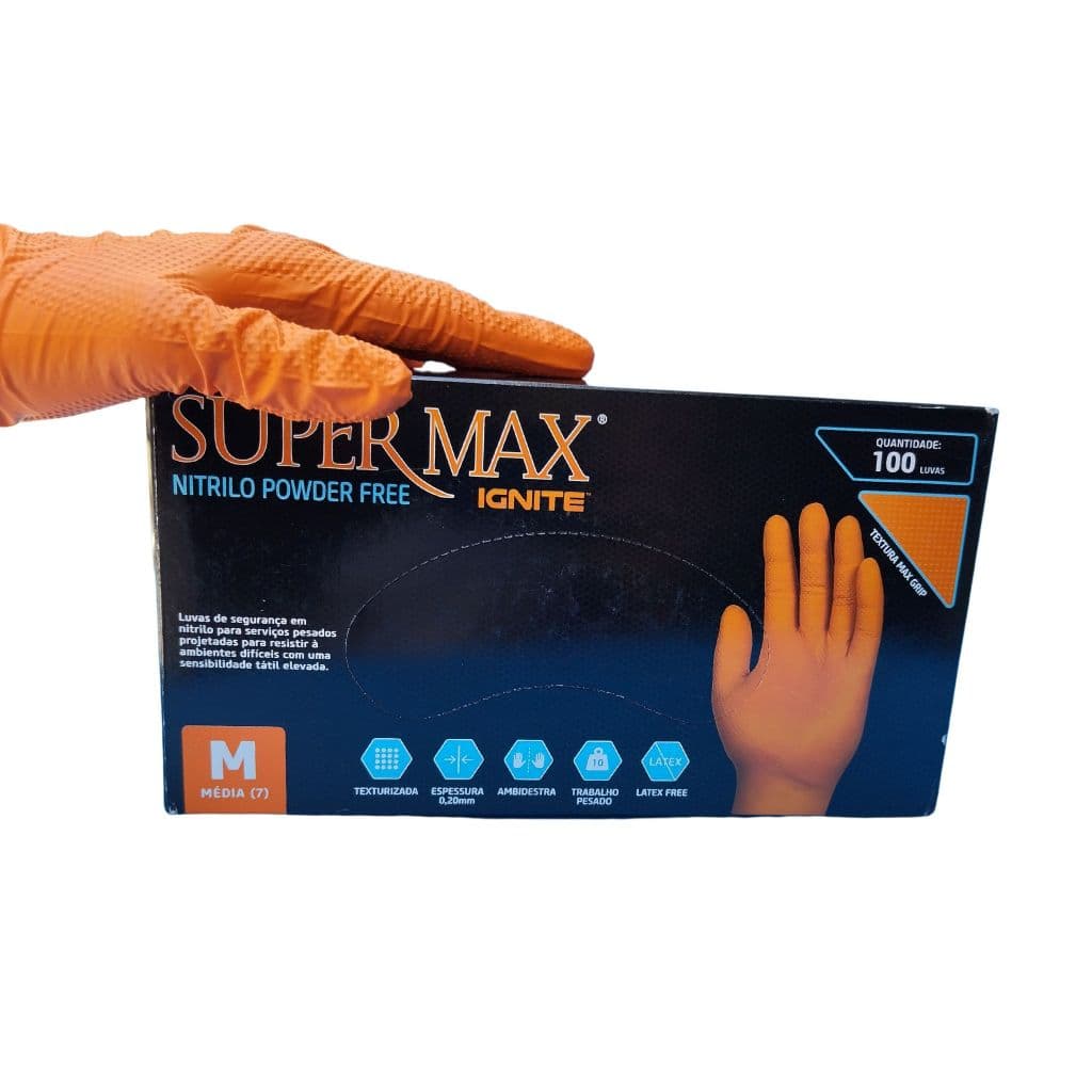LUVA PARA MECANICO JARDINEIRO PRODUTOS QUIMICOS LARANJA CAIXA COM 100 ou 90 SUPERMAX