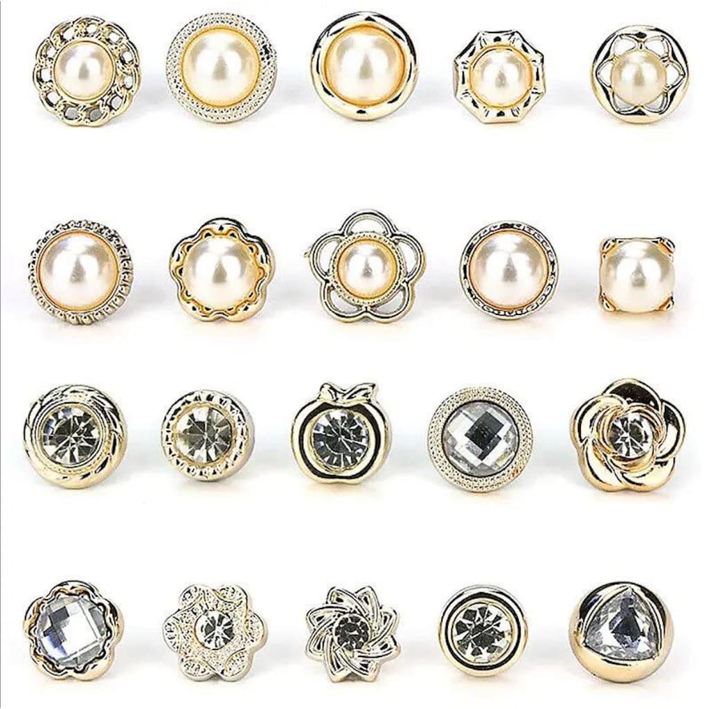 20 Peças Broche Pin Botton Para Roupa Sortidos Pérola E Strass