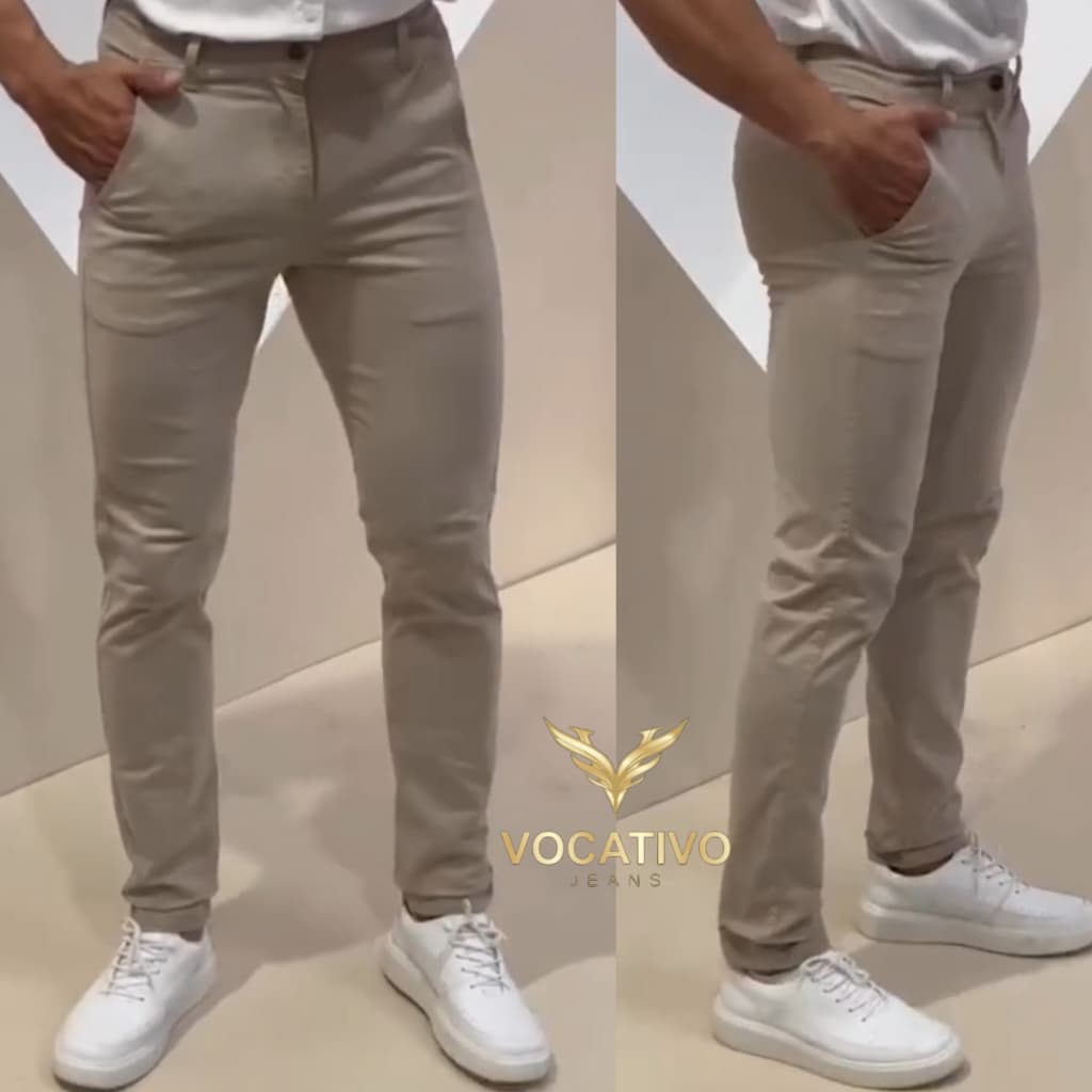 Calça Masculina Com Lycra Casual Elegante Tecido Premium Alfaiataria Sarja Sport Fino BOLSO EMBUTIDO
