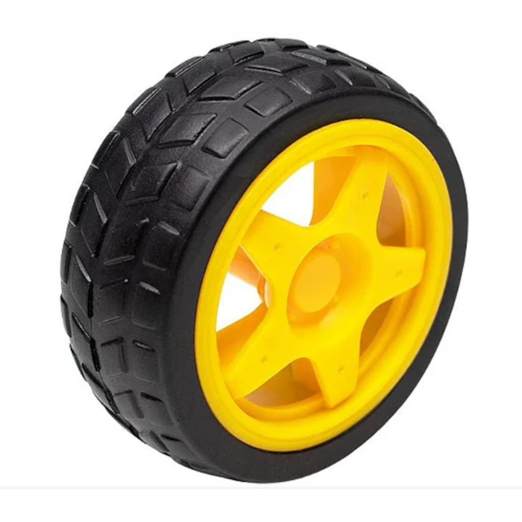 Roda para Robô com Pneu de Borracha 68mm - Amarelo