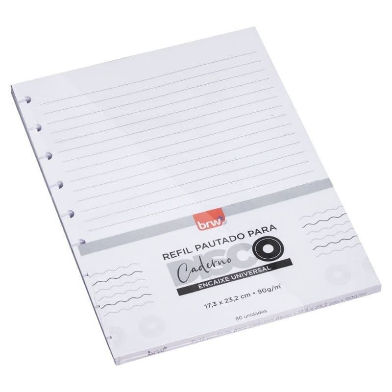 Refil Papel Pautado e Sem Pauta Branco e Colorido para Caderno de Disco 40 Folhas BRW