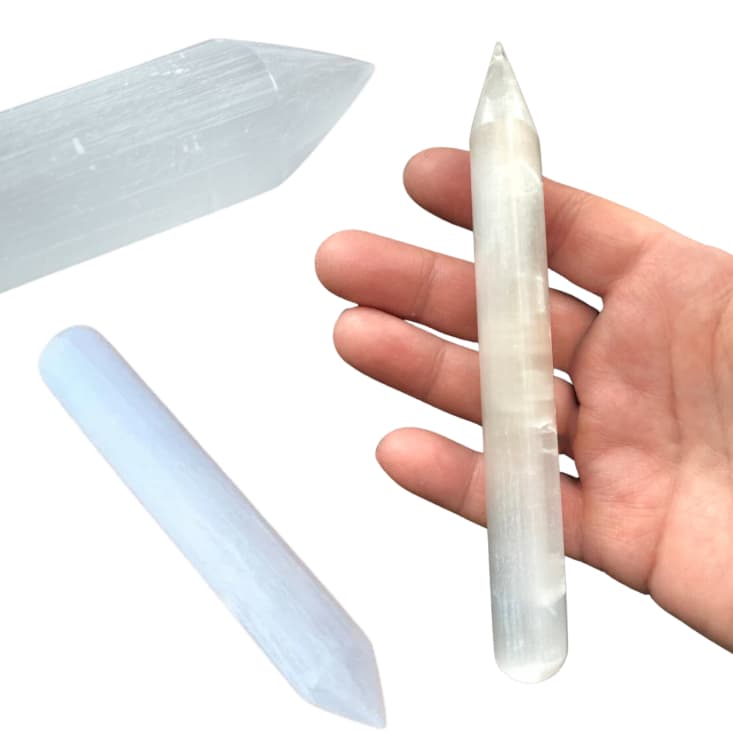 Bastão Selenita Branca Pedra Natural Lapidada Massageador Caneta Lápis