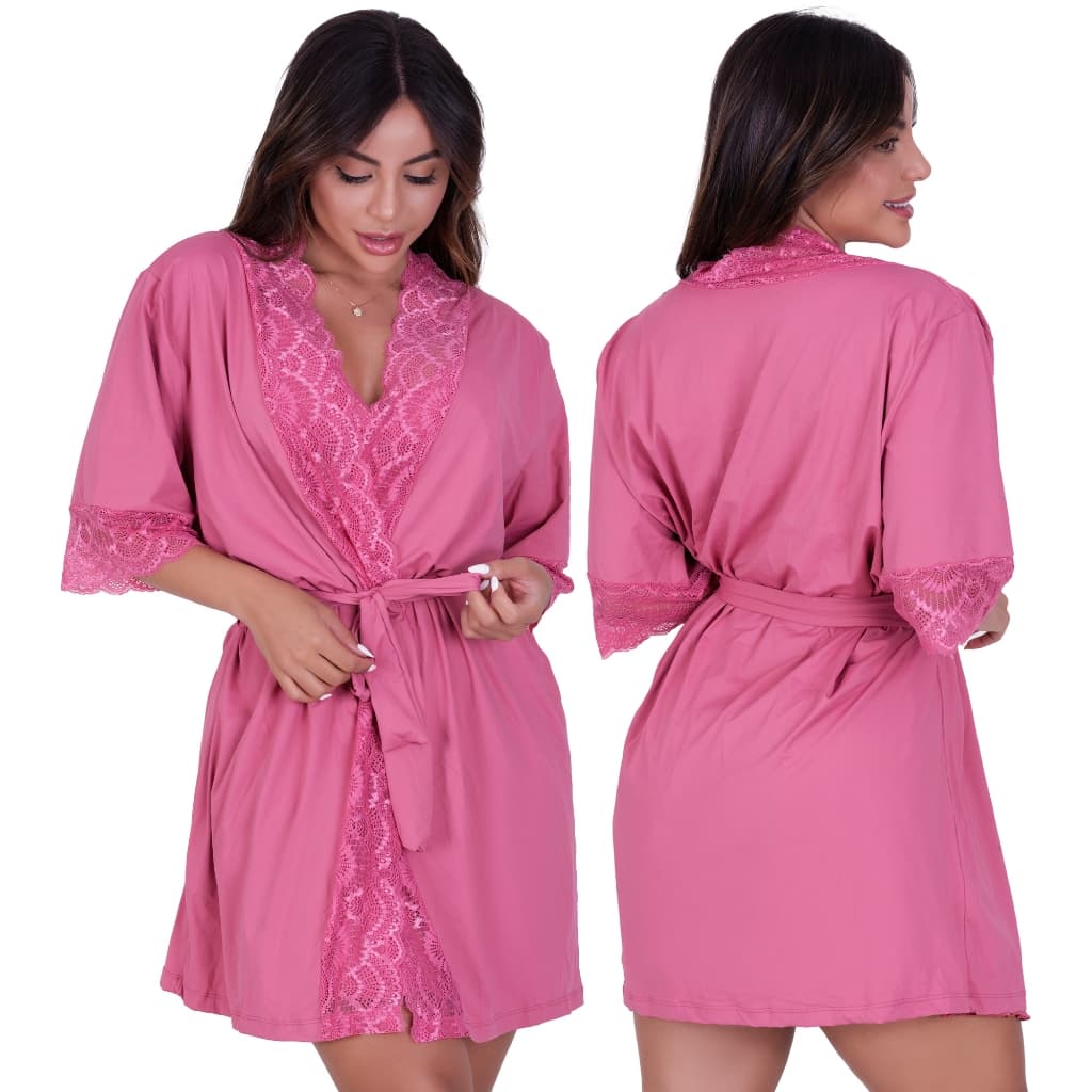 Robe Sofia de Microfibra Light e Renda Feminino