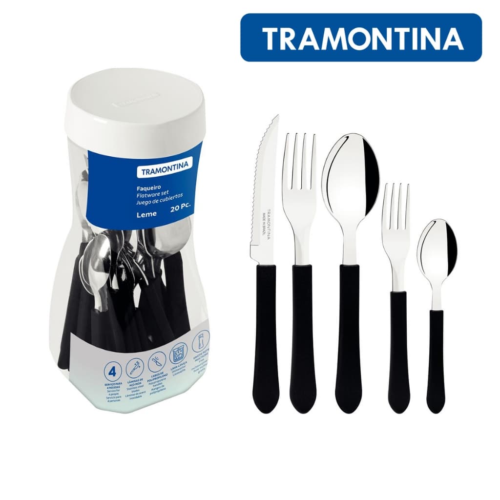 Faqueiro Tramontina Inox Talheres Leme 20 Peças Original Com Pote Multiuso