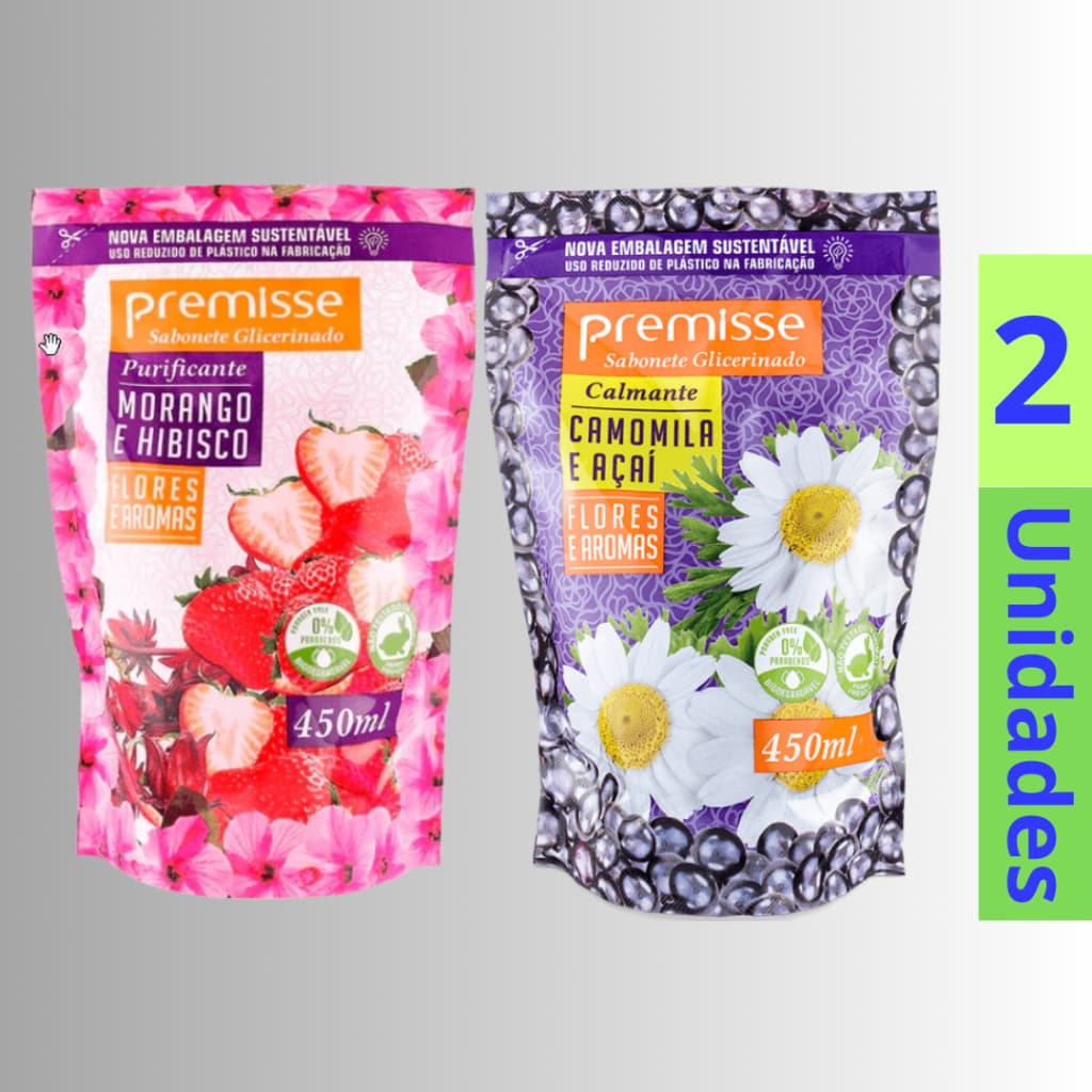 2x Sabonete Líquido Glicerinado 450ml Premisse Linha Flores e Aromas