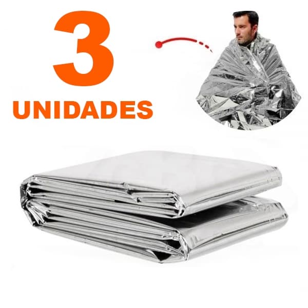 Kit com 3 Mantas Térmicas Aluminizada para Emergência, Camping e Resgate 1,40 x 2,10