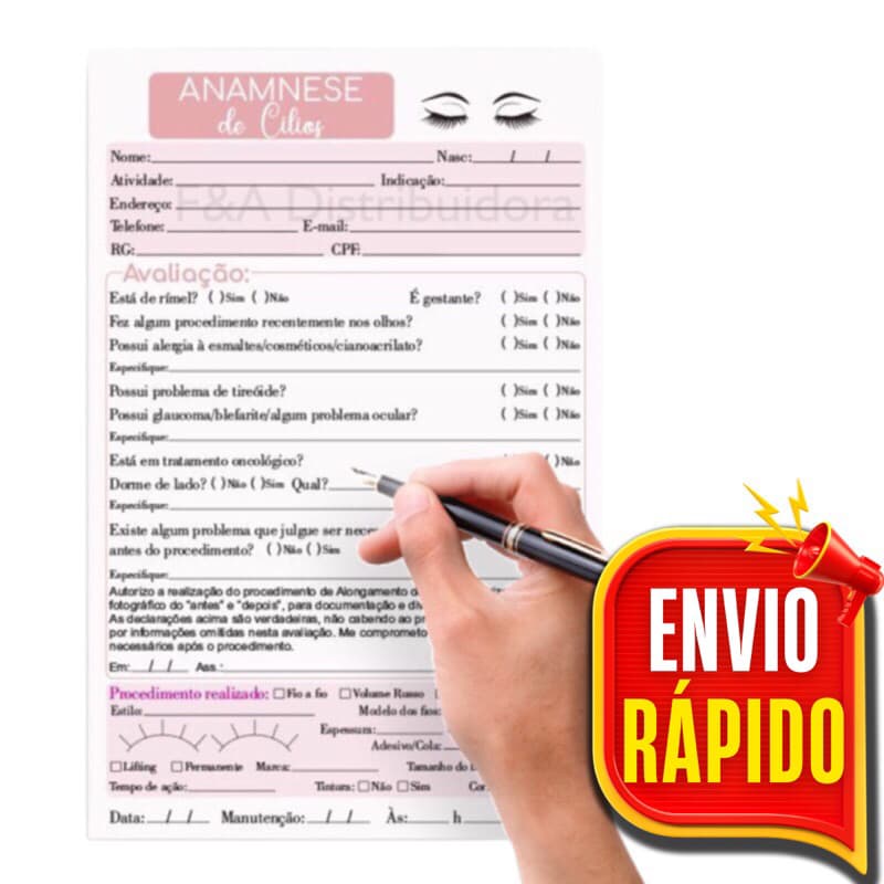 Ficha Anamnese Extensão de cílios Bloco Completo