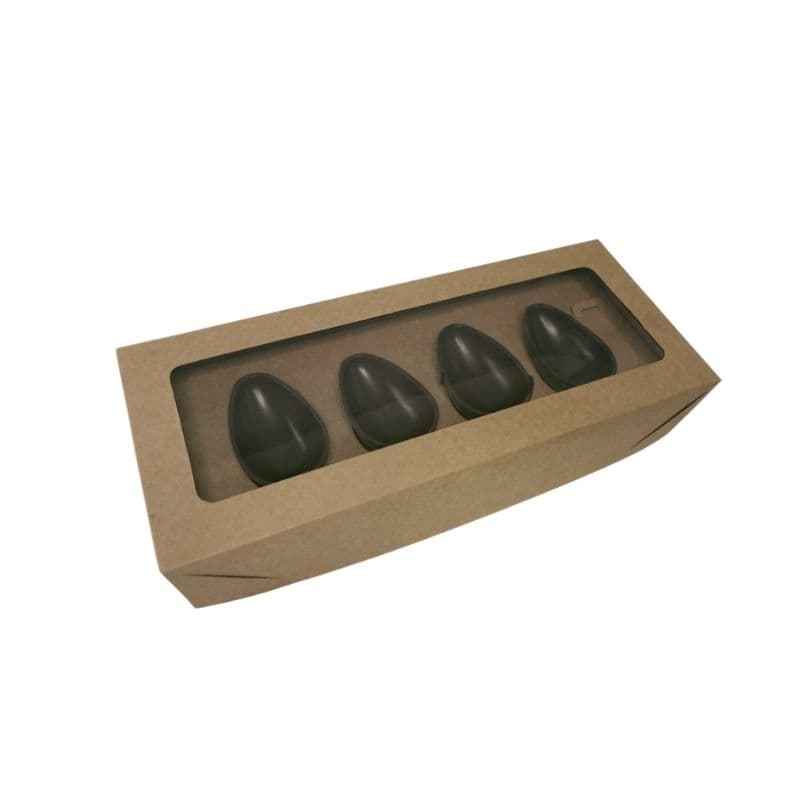 PÁSCOA 2026 - 10 caixas Kraft com visor transparente para ovo de colher. 4 ovos de 50g.