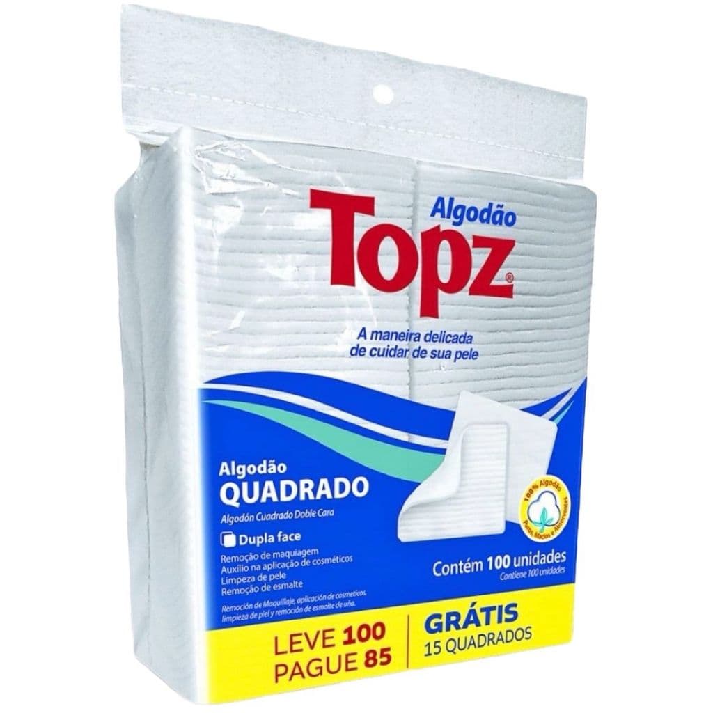 Algodão Hidrófilo Quadrado Topz Dupla Face C/100 Unidades