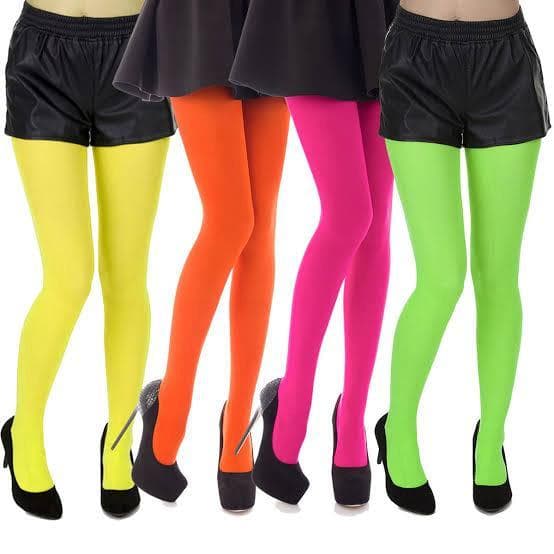 Meia Calça Neon Festa Luz Negra, Carnaval, Bloquinho Meia Calça Fina Fio 40