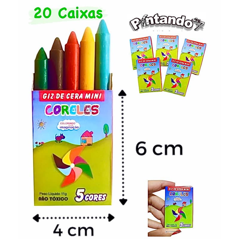 Kit 20 Cxs Mini Giz de Cera c/5 cores