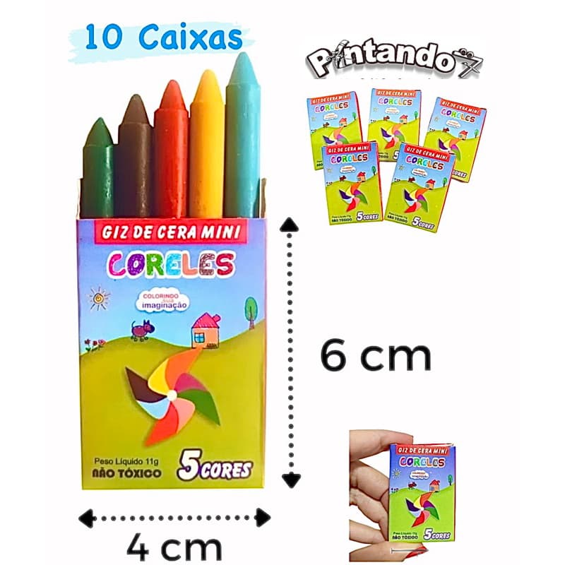 Kit 10 Cxs Mini Giz de cera c/5 cores