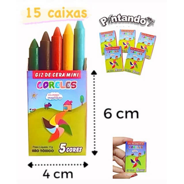 Kit 15 Cxs Mini Giz de Cera 5 cores