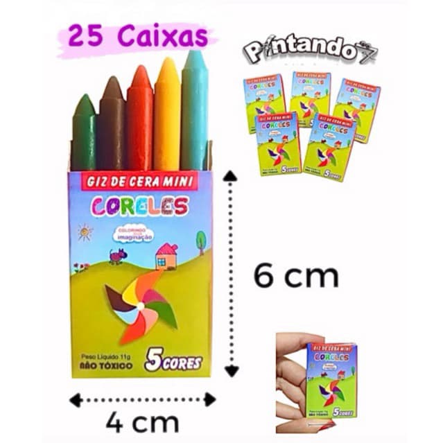 Kit 25 Cxs Mini Giz de cera c/5 cores