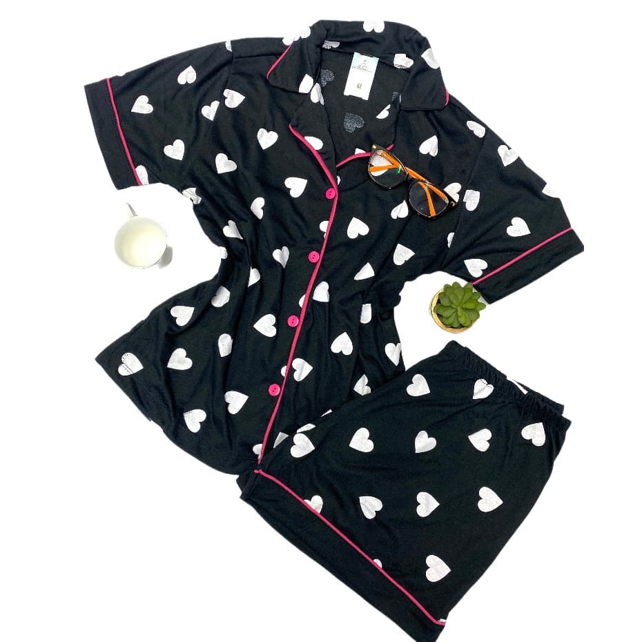 Pijama short doll americano blogueirinha estampas botão amamentação gestante malha