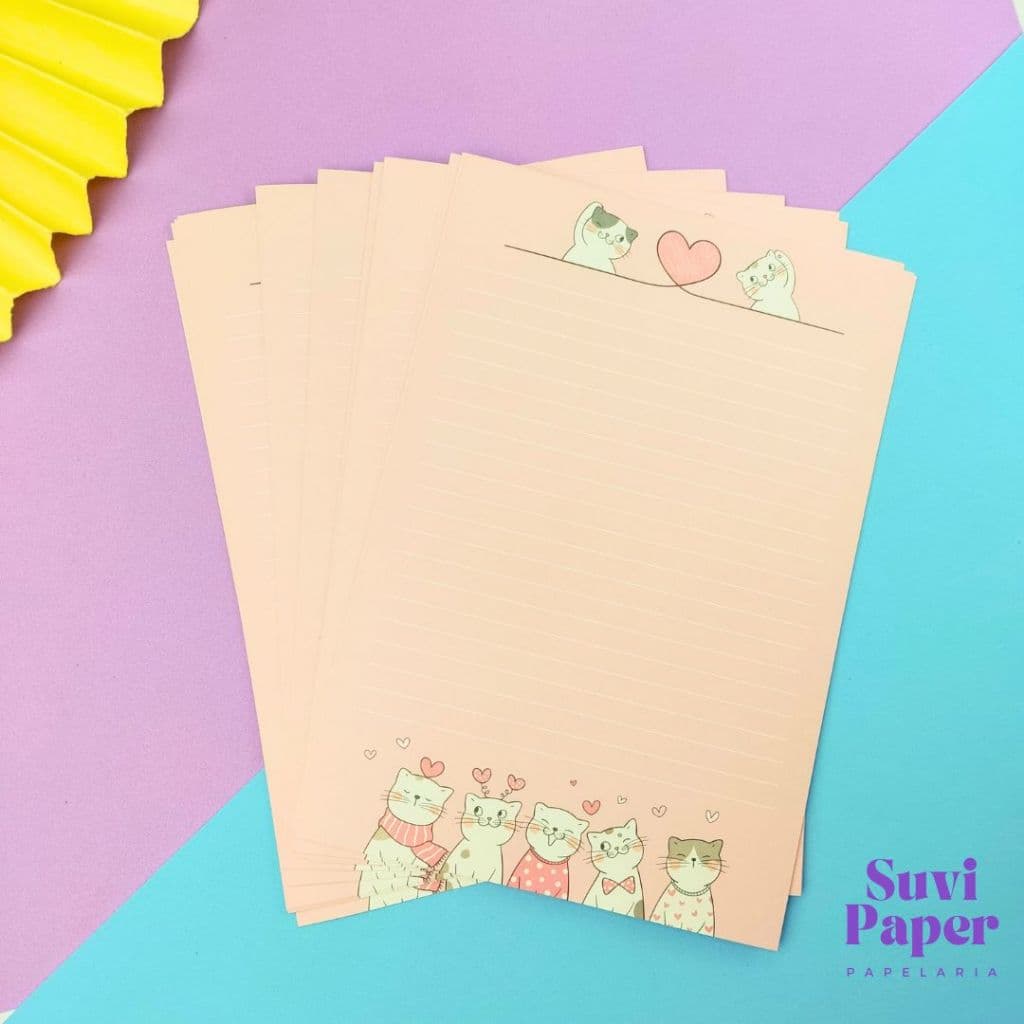 Refil 30 Folhas Decorada Gatinhos - Tamanho A5 Repor Folhas Prancheta, Carta Gatinhos, Folhas de Anotações.