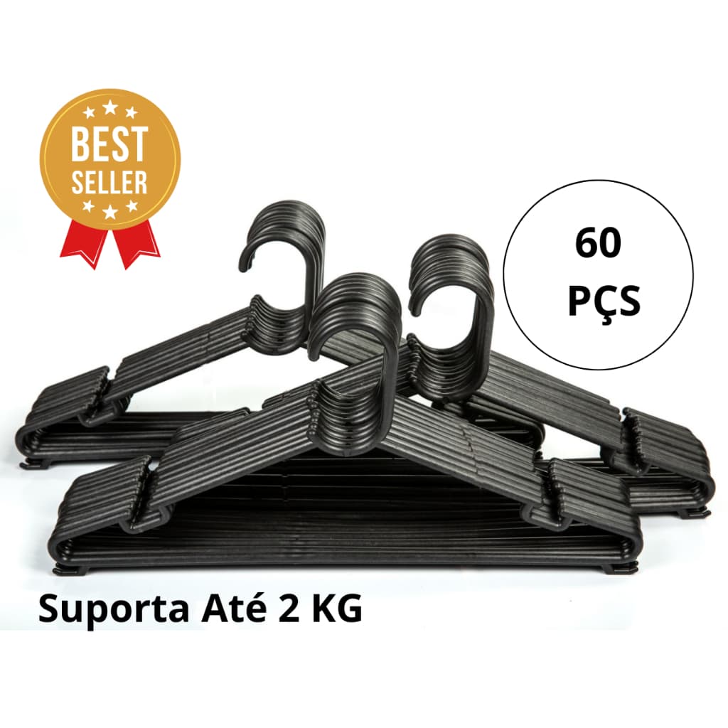 Kit 60 Cabides Redondos Preto Adulto Envio Imediato