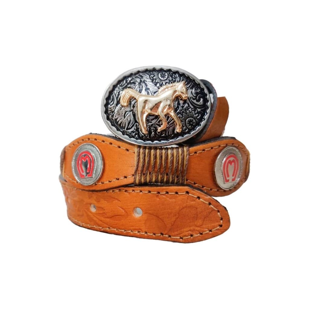 cinto feminino infantil mangalarga country em couro com apliques e fivela country