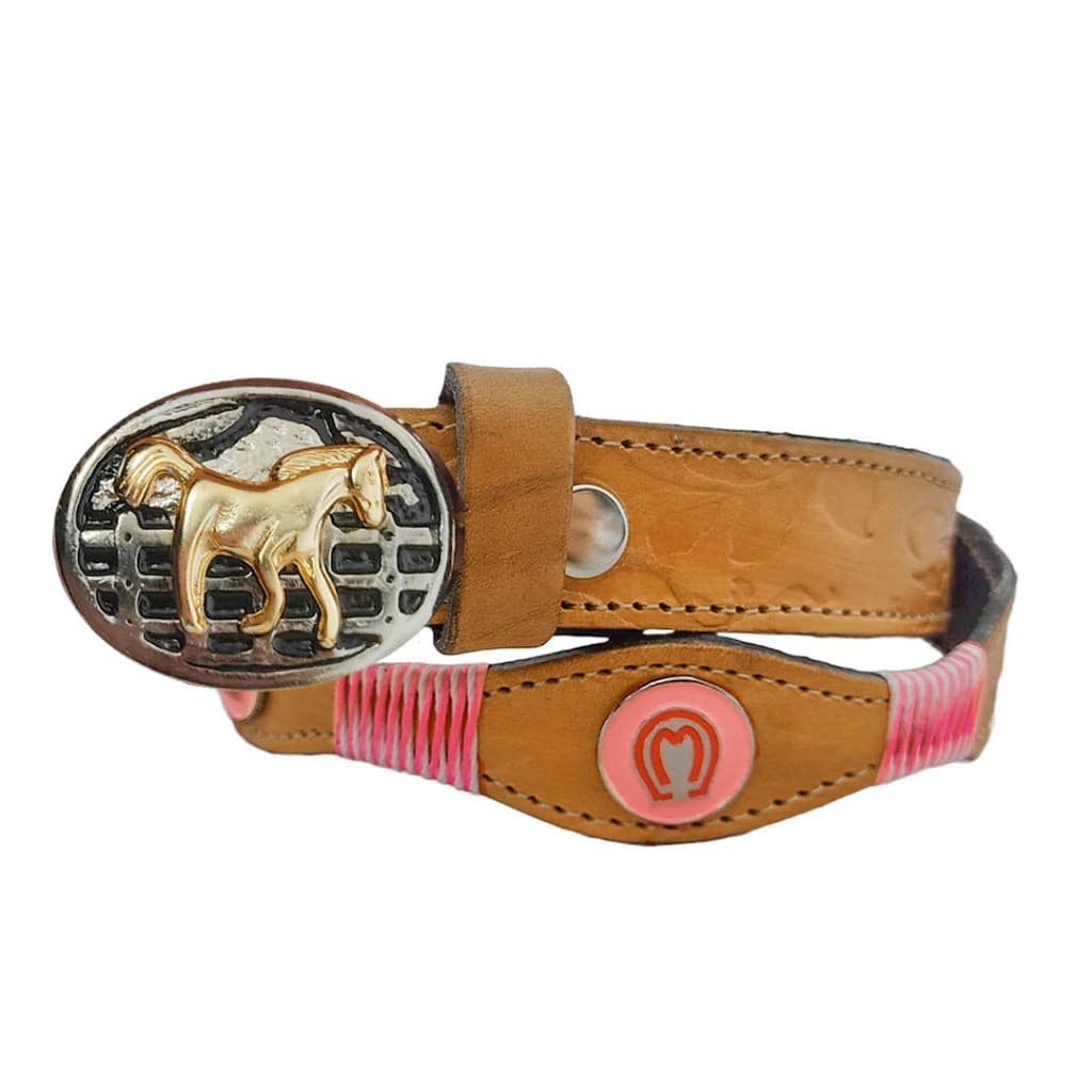 cinto feminino infantil mangalarga de couro rosa trançado com aplique