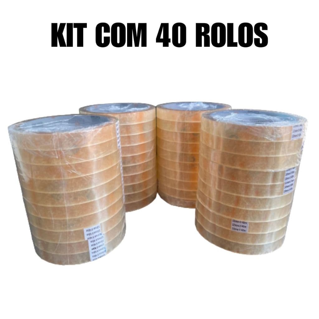 Kit 40 Rolos De Fita Adesiva Durex Fino Transparente 12x40mm