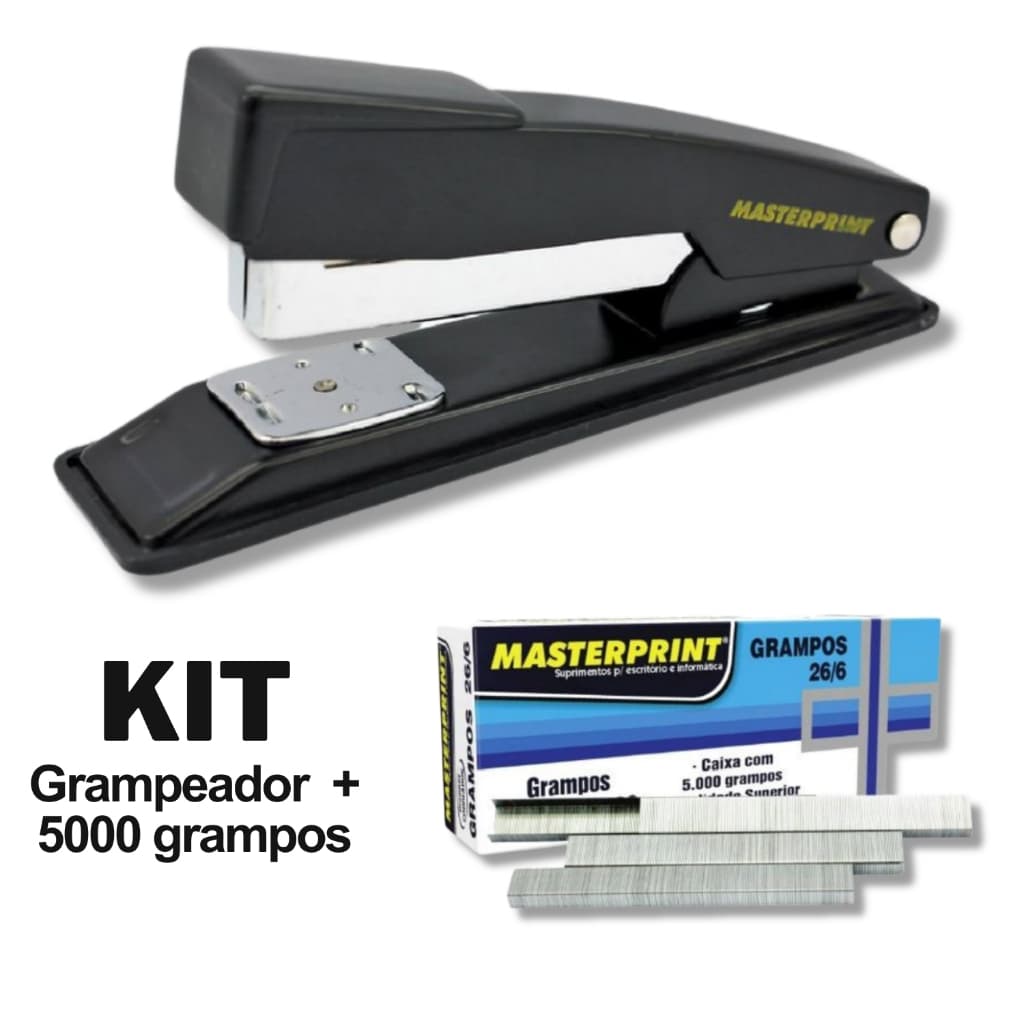 Kit Grampeador Metal + 5.000 Grampos 26/6 Galvanizados MASTERPRINT