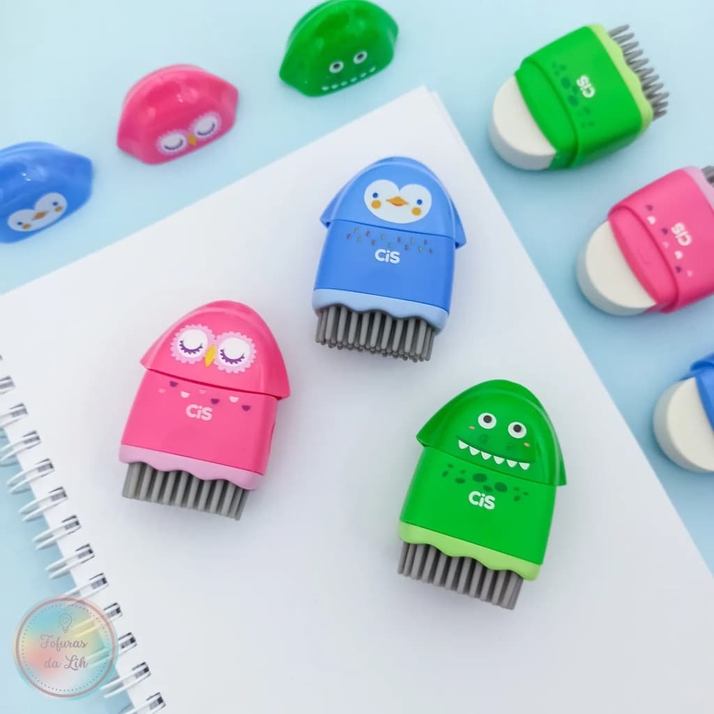 Apontador Borracha e Vassourinha 3 em 1 bichinhos CIS Criatic