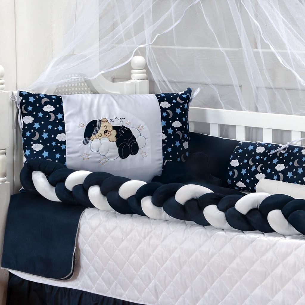 Kit Berço Soneca 07 Peças Americano e Nacional Menino e Menina Com Protetor Lateral e Trança