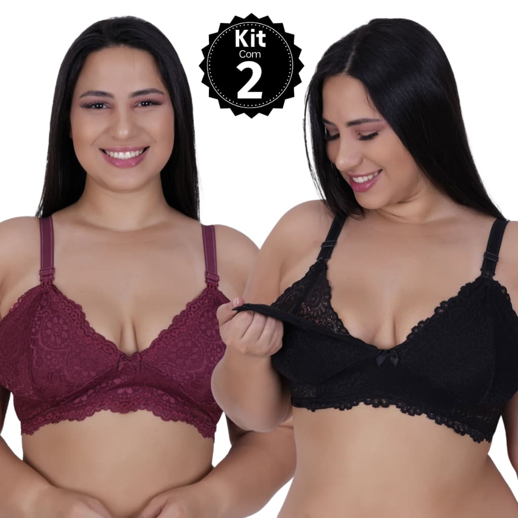 kit 2 Sutiã Amamentação Plus Size Reforçado Renda Gestante Top Maternidade