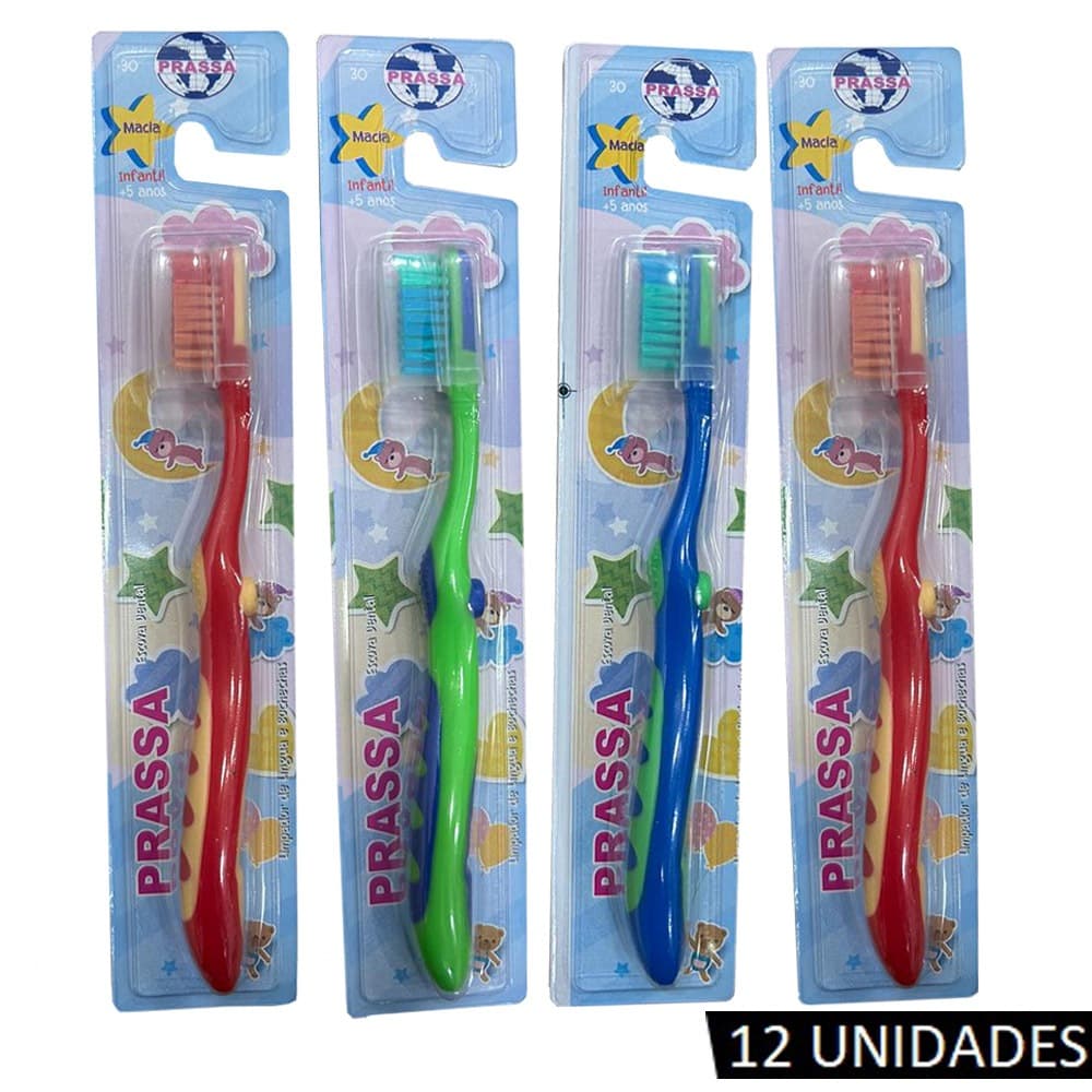 Kit Escova de Dente Macia Infantil Pacote 12 Unidades Colorida