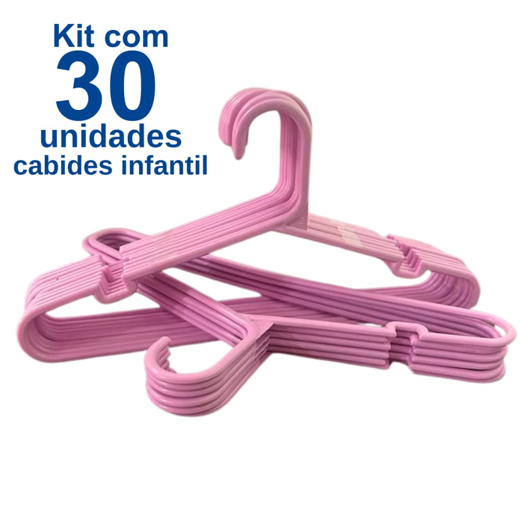 Kit 50 Cabides Infantis Rosa de Plástico Resistente para Bebê