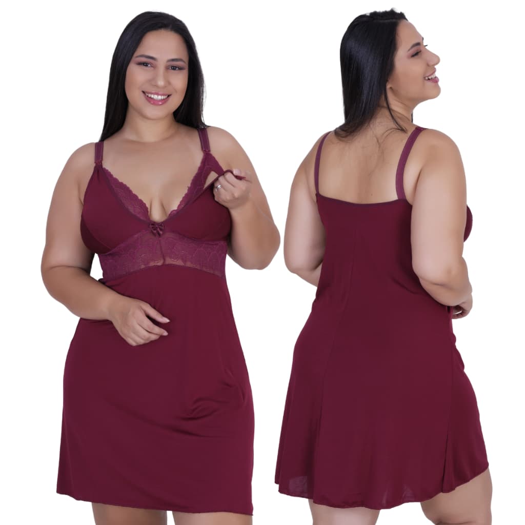 Camisola Amamentação Plus SizePijama Gestante Maternidade pós parto abre fácil