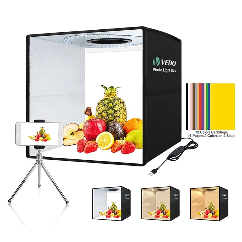 VEDO Mini Caixa de Luz Dobrável Luz LED Brilho Ajustável Estúdio de Fotografia Tenda de Luz Kit 12 Cores Fundo