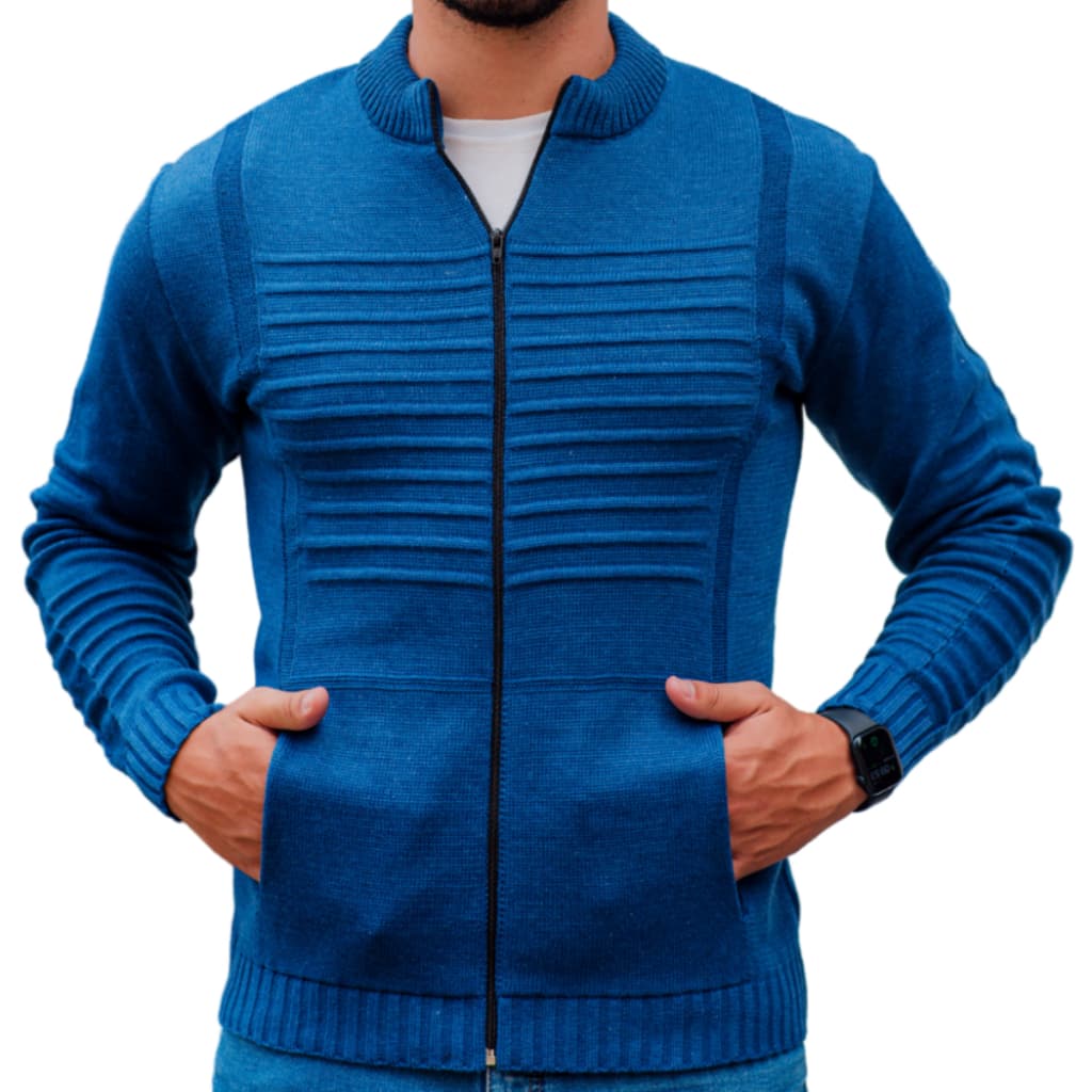Sueter Masculino Blusa De Frio Masculina Lã Casaco Com Bolso e Zíper Tricô