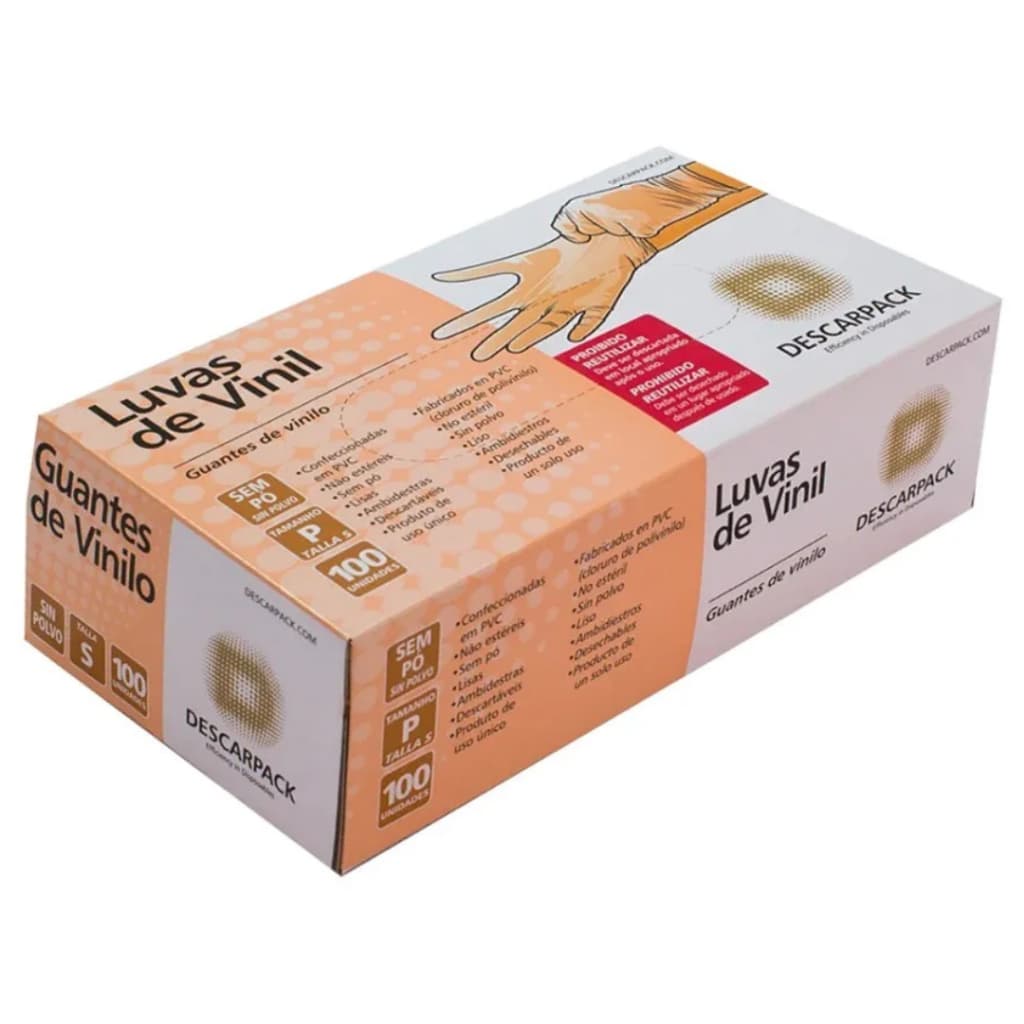 Luva de Vinil Descarpack Sem Pó Descartável 100un